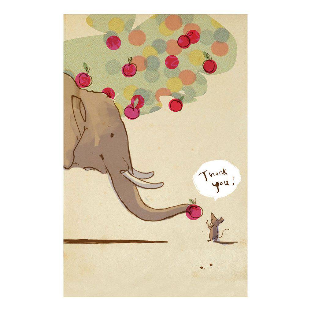 Pictura elephant and mouse thank you card featuring colorful illustrations on a white background for everyday correspondence.